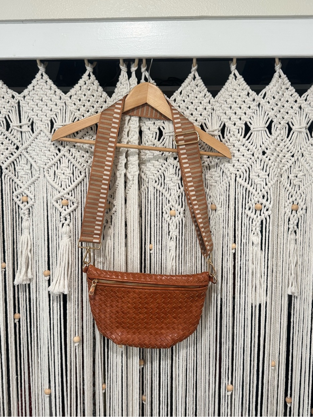 Woven Leather Crossbody Bag - Brown